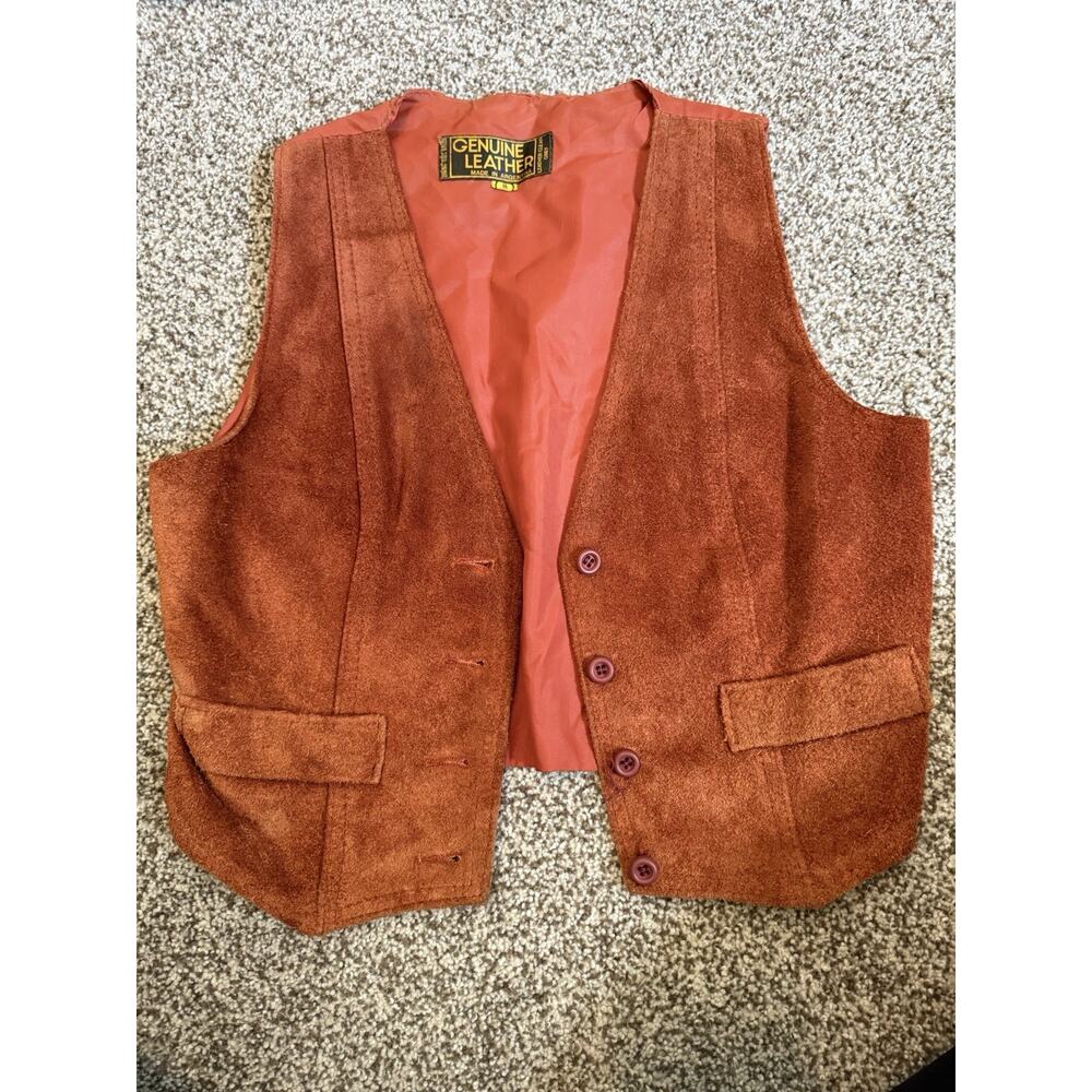 Vintage Unbranded Women’s Sz Medium 4-Button Burnt Orange Leather Vest
